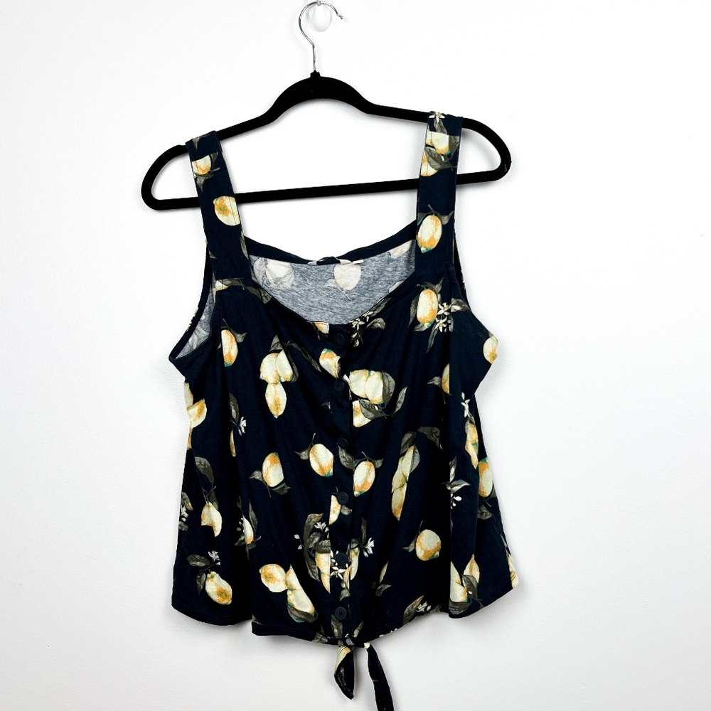 Reitman's Button-Up Navy & Yellow Lemon Patterned Tank Top